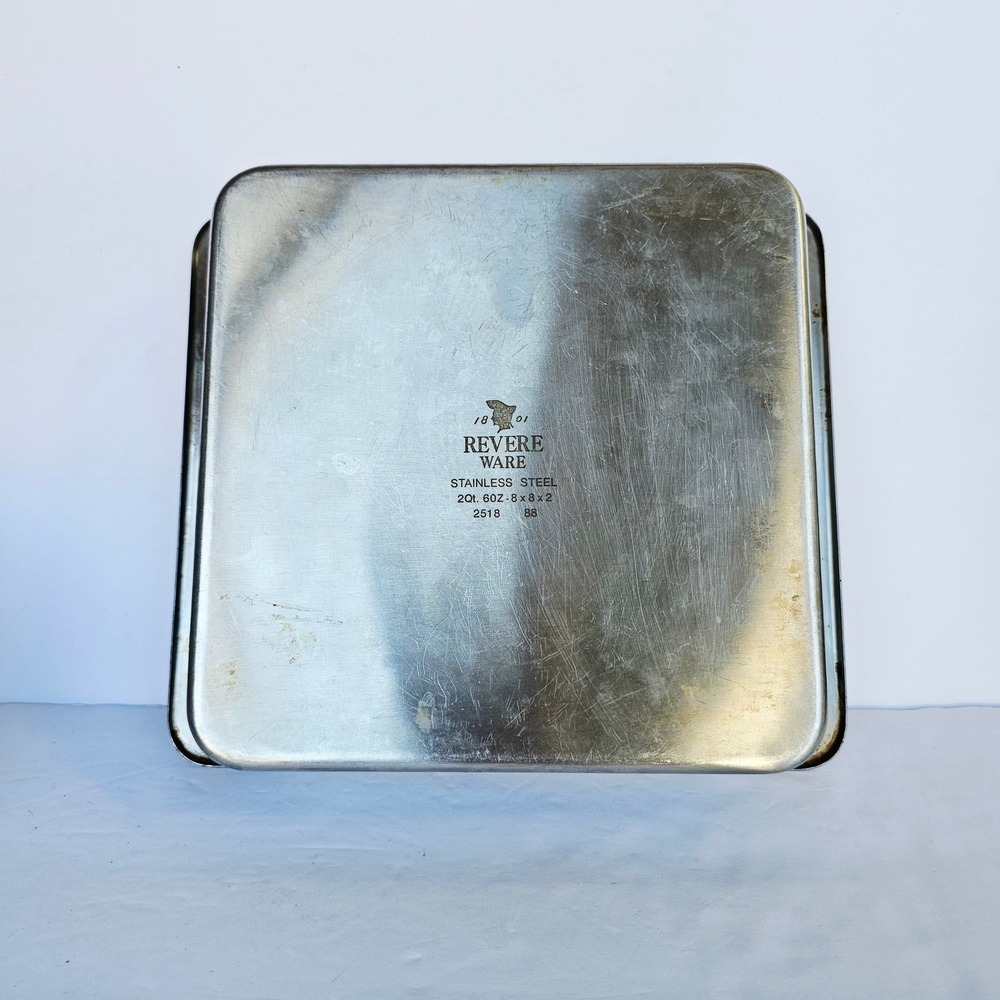 Vintage Revere Ware 1801 Stainless Steel 8x8x2 Square Cake Pan 2518 USA Bakeware - Picture 5 of 6